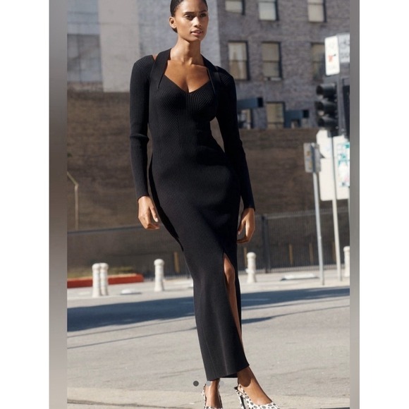 Anthropologie Dresses & Skirts - Anthropologie Long Sleeve Crisscross Knit Maxi Dress Black S NWT $228